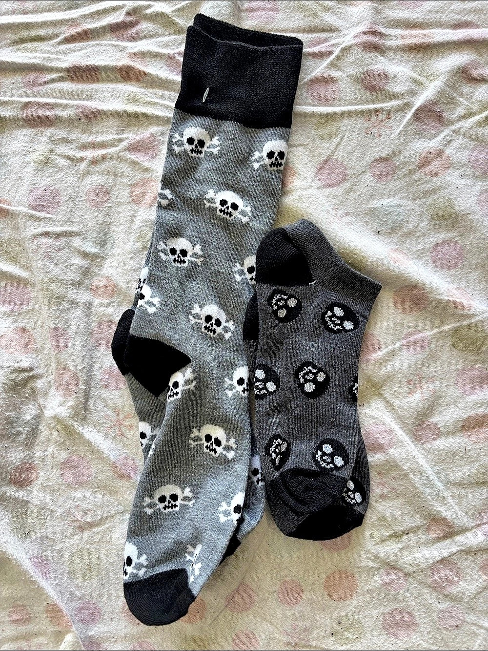 Skull Pattern Socks Gray & Black Like New